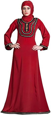 Palas Fashion Women's Evening Dress Arabic Dubai Party Abaya Dress Maroon UK Size 26