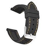 OLLREAR Unisex Silikon Uhrenarmbänder Gebürstete Edelstahl Silber Schnalle 20mm Schwarz Orange