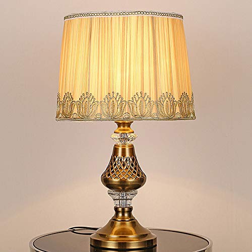 Traditionelle Tischlampe 19,7'antike Kristall Messing Kerzenständer braun Stoff Trommel Schatten für Wohnzimmer Cafe Familie Schlafzimmer Nacht LCNINGTD