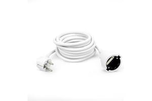 Garza - Cable alargador de corriente doméstico de 5 metros, blanco, con toma de tierra hasta 16 Amperios (3680W)