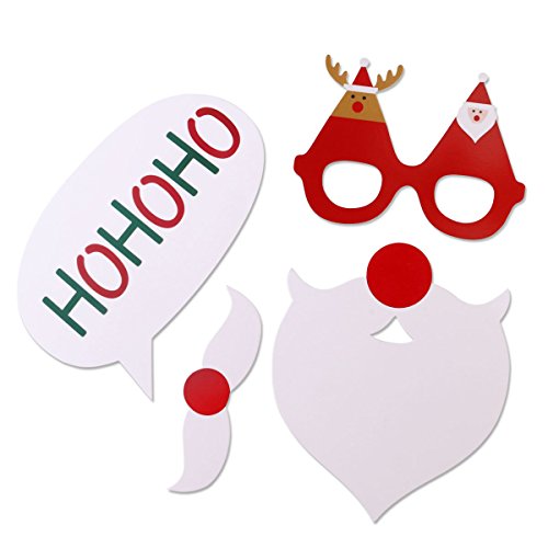 UEETEK Weihnachten Photobooth Requisiten 8ST DIY-Kit für Party liefert mit Brille Schnurrbart Hirsch Horn Weihnachtsmütze - 4