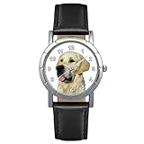 Timest - Golden Retriever Hunde Motiv Damenuhr mit Lederarmband in schwarz Rund Analog Quarz CW112