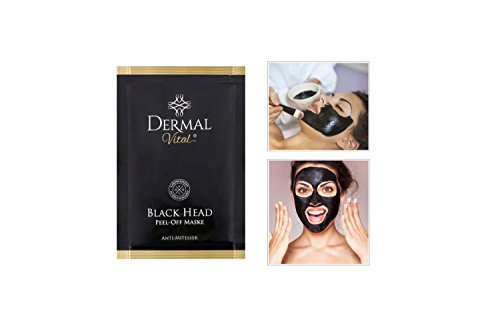 Original Black Head Peel off Maske gegen Mitesser, unreine Haut, Akne Laborgeprüft by Dermal Vital® Farbe: schwarz (10 Stück) - 2