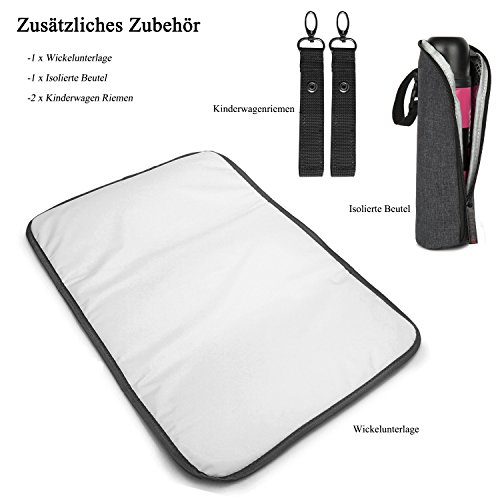BRINCH Baby Wickeltasche mit wasserdichter Wickelunterlage, Mehrzweck Reise Wickelrucksack Baby Wickelhenkeltasche einschließlich Isolierte Beutel, Baby Windel Tagetasche inklusive Kinderwagenbefestigungen - 7