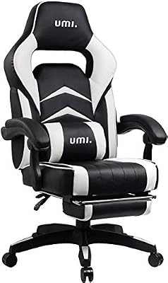 Umi. Essentials Chaise de bureau ergonomique Gaming Chaise avec repose-pieds rembourré Blanc