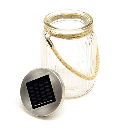 3er Set Solarglas mit 3 LED Solar weiß mit Aufhänger Glas Gartenbeleuchtung Ø 11cm, Höhe 15,5 cm Party Garten Licht für Außen mit Solarpanel Sonnen Engerie im Glas Solarlampe Beleuchtung - 2
