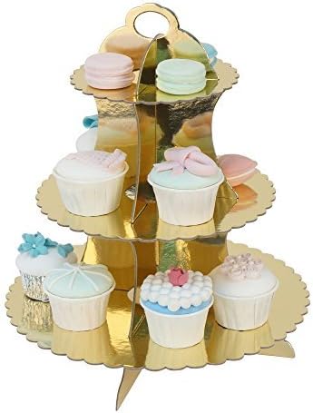 RiscaWin 3-Tier Round Stacked Party Cupcake and Dessert Stand Cupcake Tower Gold by RiacaWin