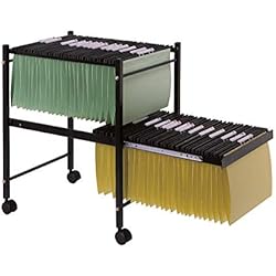 OFITURIA ® Carrito Archivador Con Soporte Para Carpetas Colgantes Apilables Tamaño Folio Con Bandeja Extraible, Color Negro