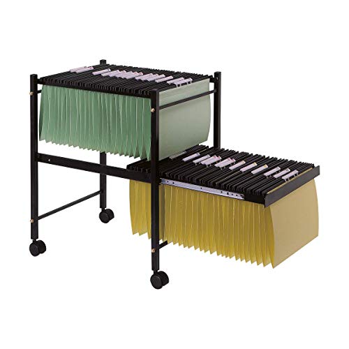 OFITURIA ® Carrito Archivador Con Soporte Para Carpetas Colgantes Apilables Tamaño Folio Con Bandeja Extraible, Color Negro