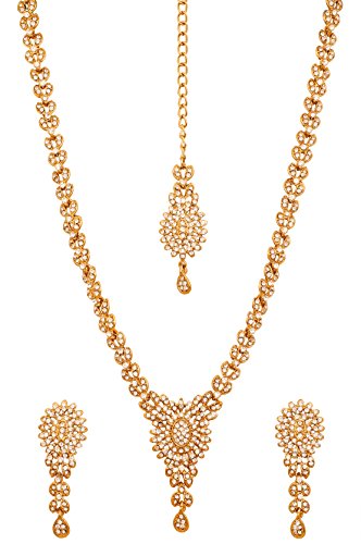 Touchstone Ensemble de collier de bijoux de mariée de diamants blancs plaqués vieux indien bollywood blanc pour femme 37 Blanc