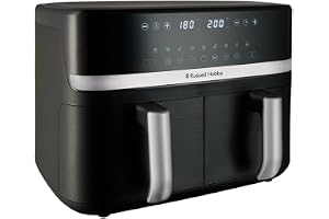 Russell Hobbs Dual Air Fryer 9L [Dubbla korgar, Låg ljudnivå, 9 program] (Max 200°C, digital display, Oljefri matlagning, Dis