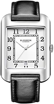 Blenheim London® B3180 Curve Watch White Arabic Numeral with Sliver Hands with Leather Strap