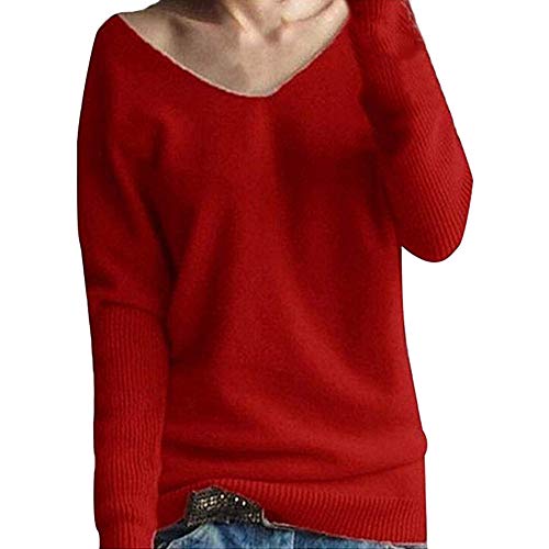 Xmiral Women Winter Sweater Knitted Pullover Batwing Sleeve V Neck