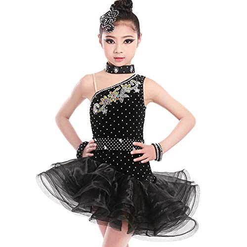Abiti Vestito da Ballo Latino per Ragazza Senza Maniche Halter con Paillettes e Nappe Ballroom Salsa Samba Rumba Tango Ritmo Dancewear Performance Competition Costume di Ballo Occasioni Speciali Dancewear