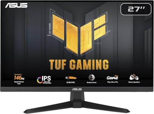 ASUS TUF Gaming VG279QE5A, Monitor Gaming da 27" Full HD IPS (1920 x 1080), 1ms Response Time, 146 Hz, Altoparlante Integrato, ELMB Sync, HDMI, DisplayPort e Jack Audio, Display Widget Center, Nero