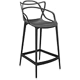 Kartell Masters Stool Sgabello, Tecnopolimero termoplastico Riciclato con Carica Minerale e Trattamento Soft-Touch, Nero, H. 