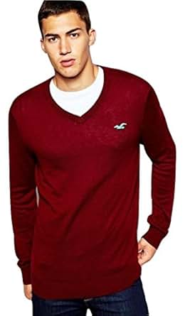 Hollister Men's Slim Fit V-neck Sweater Jumper Pullover, Size S, Burgundy (617744405): Amazon.co 