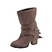 Produktbild Sannysis Stiefeletten Damen Elegant Hoher Absatz Round Kopf Martin Stiefel Gürtelschnalle Stiefel Damen Stiefeletten Schlupfstiefel Flandell