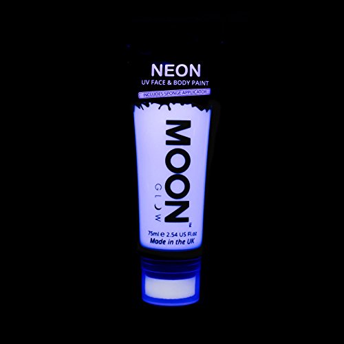 Moon Glow Große 75ml Weiß UV-Bodypaint Körpermalfarben Schwarzlicht fluoreszierende Schminke Bodypainting Neon Farben Leuchtfarben mit Schwammapplikator - 2