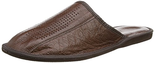 De piel para hombre zapatillas de andar por casa con plantilla ortopédicos o de forro de lana. Disponible en varios colores, marrón oscuro, 46