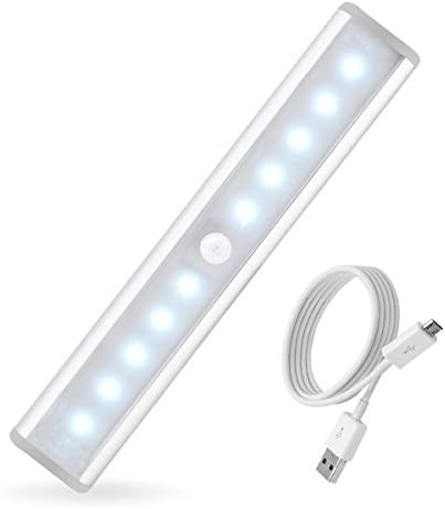 Motion Sensor Wardrobe Light ,Cupboard LED Lamp , USB Rechargeable Cabinet Lights Lamps 10LED,Auto On/Off.Portable,Cordless,Stick-on Anywhere for Cabinet/Closet/Wardrobe/Stairs (white 1)