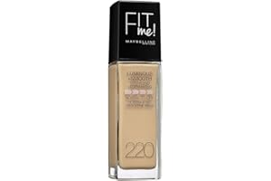 Maybelline New York Fit Me Liquid Make-up – płynny podkład, SPF 18 i witamina C, świeży odcień, naturalny odcień, nr 220, naturalny beżowy, 30 ml