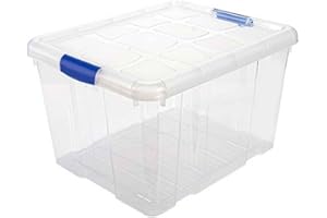 AC - Caja de ordenación de plástico Transparente nº2 con Tapa - Contenedor de almacenaje para Juguetes, Libros, Ropa, y Otros Objetos. Capacidad 25L. Dimensiones Aprox. 42,2 x 25,6 x 35 cm
