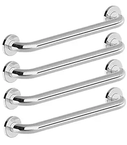 MLD Grab bar for Bathroom Grade 202 Stainless Steel 12 Inches Long Rod arm Towel Napkin Holder Safety Hand Support Rail Helping Handle Bars Silver Color (Chrome Finish) Pack of 4