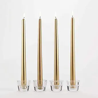 Kuber Selection Pack of 3 Pcs 9.5 Inch Premium Golden Metallic Taper Candle, 9.5