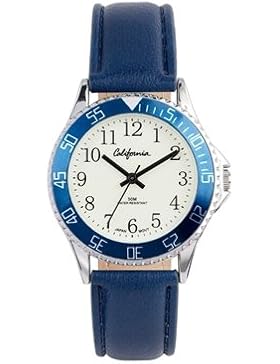 Lucardi - California - California Armbanduhr für Jungen mit blauem Lederband für Kinder - Edelstahl