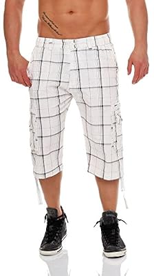 malito Trois Quarts Pantalon 3/4 a Cuadros Shorts MK330 Femme (L, blanc 2)