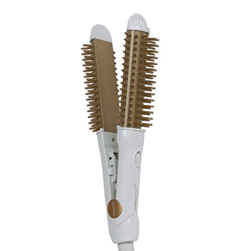Riwa 808S Hot Air Brush 15 Seconds Instant Heated 1 Inch Hair Straightening / Curling Iron 2 In 1 Golden + White