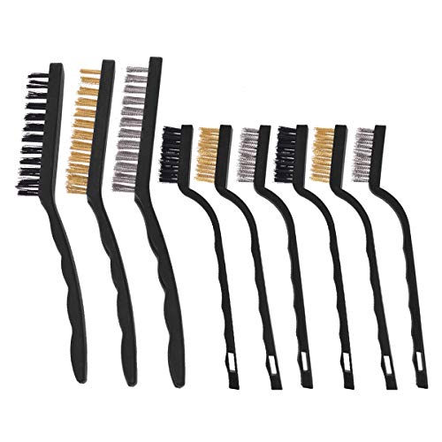 YoungRich 9 Stück Drahtbürste Set Edelstahl Messing Nylon Material Sortierte Größen für Reinigung Schweißen Schlacke Rost Staub