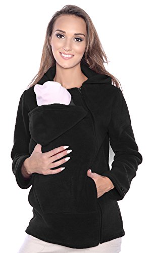 Maternity Polar warm fleece Hoodie / Pullover for two / for Baby Carriers (14, Black)