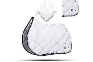 GALLOP SHOP Numnah - Sottosella per cavalli con cofano per orecchie abbinato, colore: Bianco