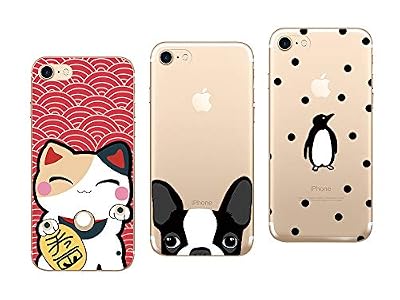 Novago Compatible avec iPhone 7, iPhone 8 4,7'' Pack de 3 Coques Souples transparetes et Résistantes avec Impression Fantaisie (Multicolore #21)