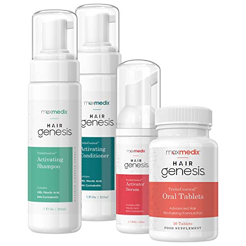 HairGenesis Pack Complet - Shampoing, Après Shampoing, sérum et biotine Capsules - Stimule la force et la croissance des cheveux - Formule naturelle - Pour tous types de cheveux - maxmedix