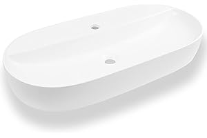 Art-of-Baan Premium Waschbecken oval - Hochglanz Aufsatzwaschbecken - Keramik-Becken für Waschtisch - Waschschale weiß - 810 x 395 x 115 mm