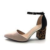  Angkorly - Zapatillas Moda Tacón escarpín Sandalias Glam Rock Vendimia/Retro Tacones pequeños Mujer Estampado de Leopardo Color Block Tacón Ancho Alto 8 CM - Rosa Nude FR276 T 41