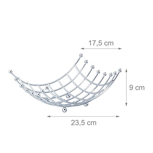 Relaxdays Design Obstschale, Gitter-Optik, Obstkorb verchromt, Dekoschale, Stehend, HBT: ca. 9 x 23,5 x 17,5 cm, silber - 2