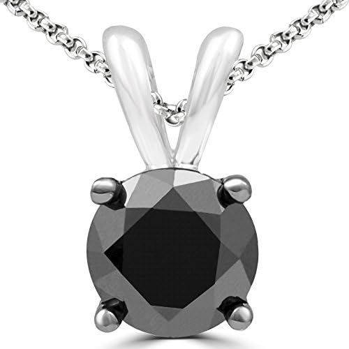 1 CT Round Black Diamond Solitaire Pendant Necklace in 10K White Gold With Chain (MDR130025)