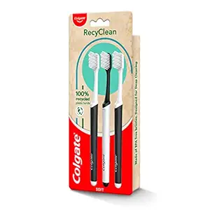 Colgate RecyClean Toothbrush, Planet Friendly, Recycled, 3 Pcs