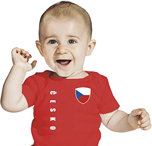 Tschechien BABY T-Shirt – Trikot Look – EM 2016 rot Gr. 68-86 (56/62)