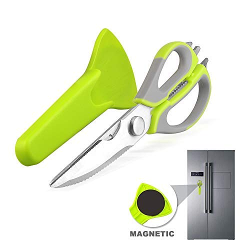 SKmoon - Tijeras de cocina multiusos con imanes para frigorífico, para aves de corral, pollo, pesca, hierbas, acero inoxidable