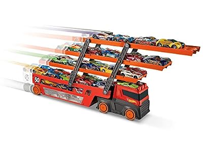 Hot Wheels Méga Transporteur, camion pour transporter jusqu'à 50 petites voitures, jouet pour enfant, GHR48