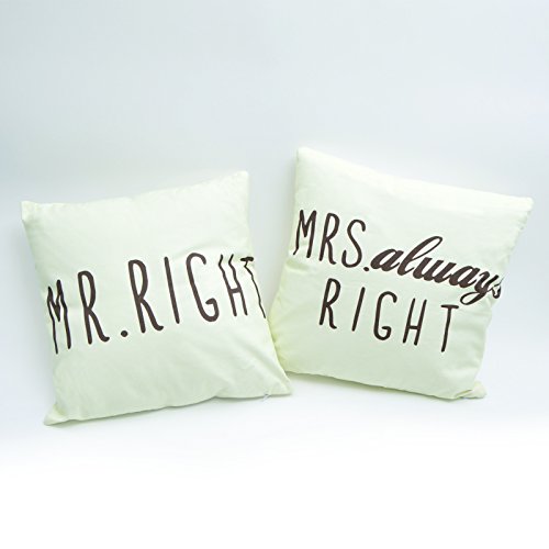 Pink Papaya Dekokissen Set Mr. Right & Mrs. Always Right, Beige, 45 x 45 cm, 2er Set Sofakissen mit 400g Füllung