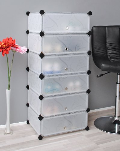 ts-ideen Schuhschrank Kinderregal Flur SteckSchuhschrank Kinderregal Flur Steck Regal Standregal Schuhregal Sideboard in transparentem Weiß mit Muster mit schwarz lackierten Metallstäben - 8