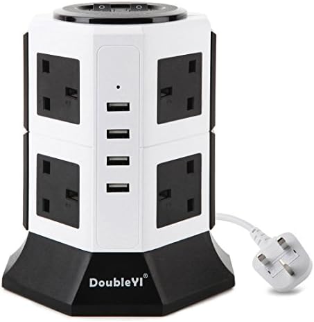 DoubleYI 8 Way 2M Individually Switched Extension Lead Power Strip Surge Protector with 4 USB Ports(5V/4.5A),1000 Joules