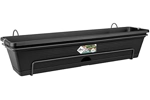 Elho Green Basics Balconnière Allin1 70 - Planteur pour Balcon & Extérieur - Ø 68.5 x H 16.5 cm - Noir/Living Noir