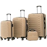 YEFA PP Polypropylene Unbreakable Cabinet & Medium & Large and Makeup Length 4-Piece Suitcase Set (Gold)